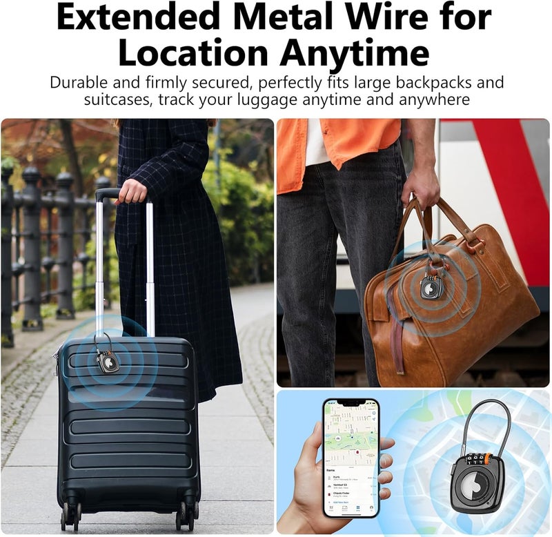 TUXON Compatible with Apple AirTag Secure Lock with Wire Cable, 3-Digit Combination Luggage Locks, Alloy Body Ultra Durable Anti-Lost Protective Case for Luggage, Suitcase (Black/White) - Image 4